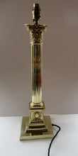 Load image into Gallery viewer, LARGE ANTIQUE Brass Column Lamp with Stepped Plinth Base &amp; Corinthian Capital. WORKING
