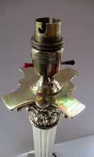 Load image into Gallery viewer, LARGE ANTIQUE Brass Column Lamp with Stepped Plinth Base &amp; Corinthian Capital. WORKING
