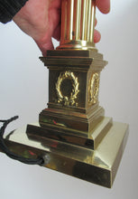Load image into Gallery viewer, LARGE ANTIQUE Brass Column Lamp with Stepped Plinth Base &amp; Corinthian Capital. WORKING
