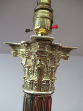Load image into Gallery viewer, LARGE ANTIQUE Brass Column Lamp with Stepped Plinth Base &amp; Corinthian Capital. WORKING
