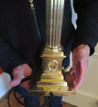 Load image into Gallery viewer, LARGE ANTIQUE Brass Column Lamp with Stepped Plinth Base &amp; Corinthian Capital. WORKING
