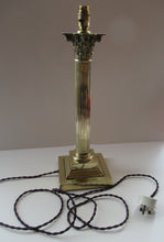 Load image into Gallery viewer, LARGE ANTIQUE Brass Column Lamp with Stepped Plinth Base &amp; Corinthian Capital. WORKING
