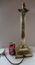 Load image into Gallery viewer, LARGE ANTIQUE Brass Column Lamp with Stepped Plinth Base &amp; Corinthian Capital. WORKING
