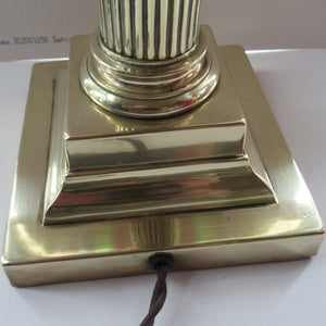 LARGE ANTIQUE Brass Column Lamp with Stepped Plinth Base & Corinthian Capital. WORKING