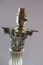 Load image into Gallery viewer, LARGE ANTIQUE Brass Column Lamp with Stepped Plinth Base &amp; Corinthian Capital. WORKING
