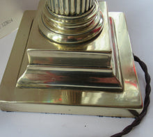 Load image into Gallery viewer, LARGE ANTIQUE Brass Column Lamp with Stepped Plinth Base &amp; Corinthian Capital. WORKING
