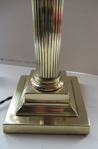 LARGE ANTIQUE Brass Column Lamp with Stepped Plinth Base & Corinthian Capital. WORKING