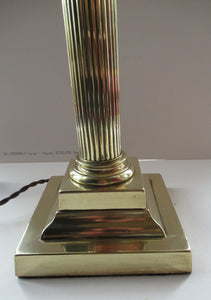 LARGE ANTIQUE Brass Column Lamp with Stepped Plinth Base & Corinthian Capital. WORKING