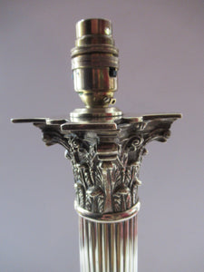 LARGE ANTIQUE Brass Column Lamp with Stepped Plinth Base & Corinthian Capital. WORKING