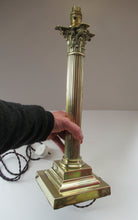 Load image into Gallery viewer, LARGE ANTIQUE Brass Column Lamp with Stepped Plinth Base &amp; Corinthian Capital. WORKING
