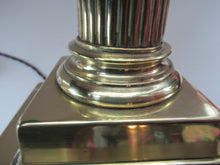 Load image into Gallery viewer, LARGE ANTIQUE Brass Column Lamp with Stepped Plinth Base &amp; Corinthian Capital. WORKING
