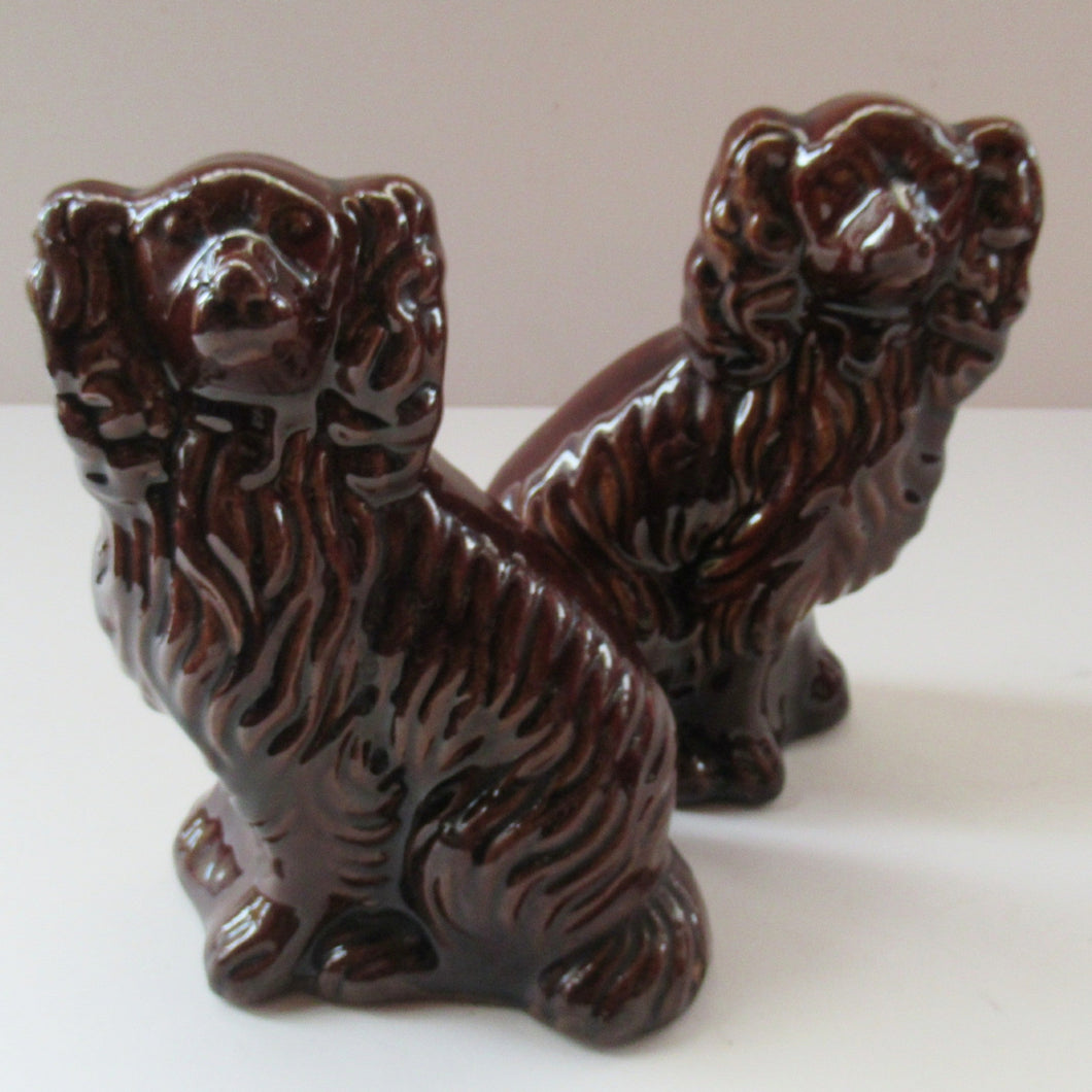 ANTIQUE 19th Century Miniature Red Clay, Treacle Glaze MINIATURE Staffordshire Dogs