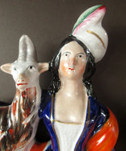 Load image into Gallery viewer, Large Matching Pair Staffordshire Figurines. Man and Woman at a Well with Goats. Antique 1860s

