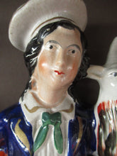 Load image into Gallery viewer, Large Matching Pair Staffordshire Figurines. Man and Woman at a Well with Goats. Antique 1860s
