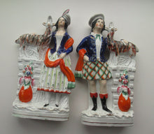 Load image into Gallery viewer, Large Matching Pair Staffordshire Figurines. Man and Woman at a Well with Goats. Antique 1860s
