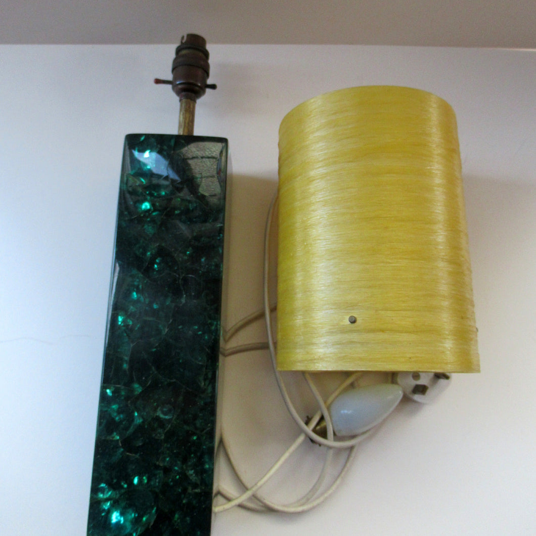 Tall 1960s 1970s Green Shattaline Lamp with Original Yellow Shade