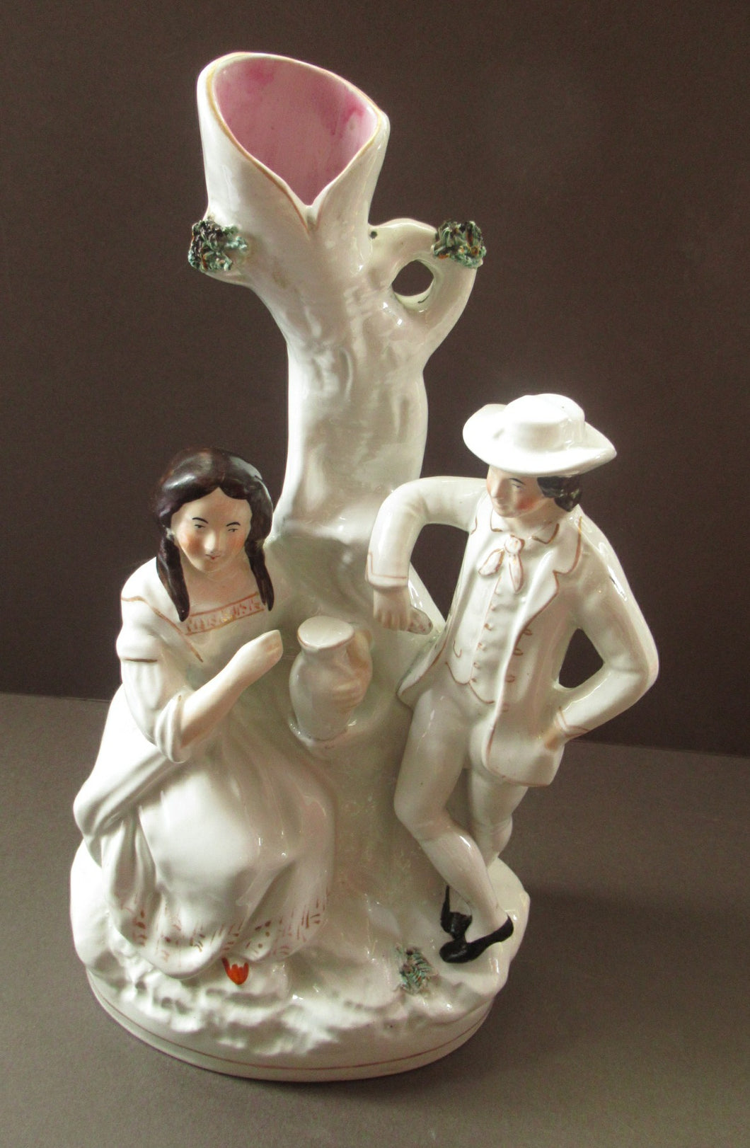 Antique Victorian Spill Vase. Man and Woman Drinking Beside a Tree