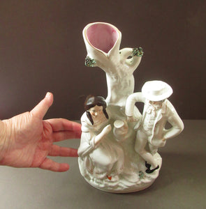 Antique Victorian Spill Vase. Man and Woman Drinking Beside a Tree