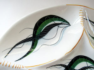 Vintage 1950s ITALIAN POTTERY Serving Platter - with Hand Painted Organic Design 