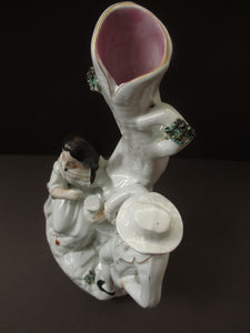 Antique Victorian Spill Vase. Man and Woman Drinking Beside a Tree