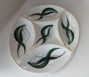 Vintage 1950s ITALIAN POTTERY Serving Platter - with Hand Painted Organic Design 