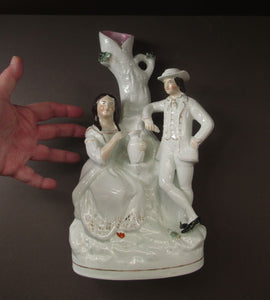 Antique Victorian Spill Vase. Man and Woman Drinking Beside a Tree