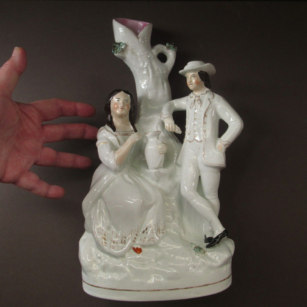 Antique Victorian Spill Vase. Man and Woman Drinking Beside a Tree