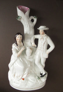 Antique Victorian Spill Vase. Man and Woman Drinking Beside a Tree