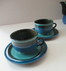 Vintage 1960s West German Waku Stoneware Pottery Bachelor Tea for Two Teaset