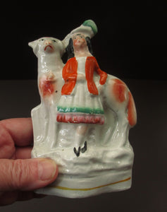 Miniature Antique Staffordshire Flatback Wee Girl with Massive Sheep