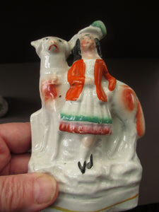 Miniature Antique Staffordshire Flatback Wee Girl with Massive Sheep
