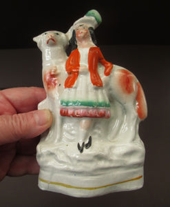 Miniature Antique Staffordshire Flatback Wee Girl with Massive Sheep