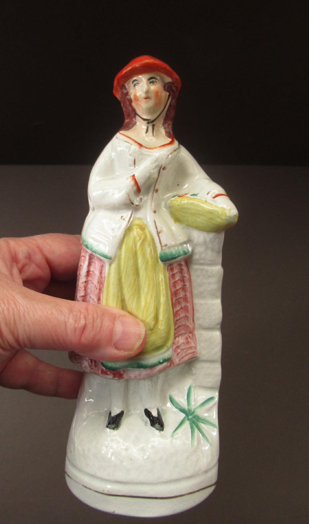 Single Staffordshire Antique Figure of a Lady Collecting Flowers