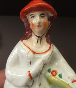 Single Staffordshire Antique Figure of a Lady Collecting Flowers