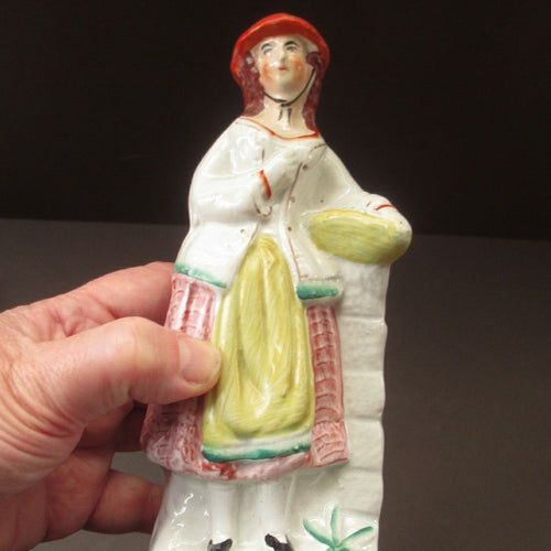 Single Staffordshire Antique Figure of a Lady Collecting Flowers