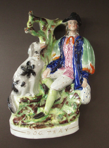 Antique Staffordshire Figurine. Thomas Campbell Poet Old Dog Tray Spill Vase