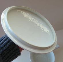 Load image into Gallery viewer, Vintage 1930s DANISH Lyngbay Porcelain Lidded Bowl with Carrying Handle and Grey Stripes
