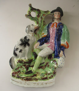 Antique Staffordshire Figurine. Thomas Campbell Poet Old Dog Tray Spill Vase