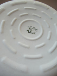 Vintage 1930s DANISH Lyngbay Porcelain Lidded Bowl with Carrying Handle and Grey Stripes