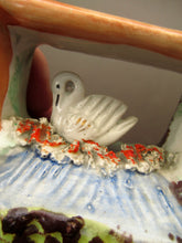 Load image into Gallery viewer, Miniature Staffordshire Flatback Figurine. Couple in a Bough with Swan and Bridge
