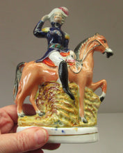 Load image into Gallery viewer, Antique Miniature Staffordshire Flatback Figurine of a Military Gentleman on Horseback

