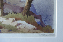 Load image into Gallery viewer, 1930s COLOUR WOODCUT Entitled The Lone Pine by James Alphege Brewer
