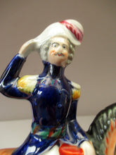 Load image into Gallery viewer, Antique Miniature Staffordshire Flatback Figurine of a Military Gentleman on Horseback
