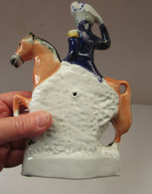 Load image into Gallery viewer, Antique Miniature Staffordshire Flatback Figurine of a Military Gentleman on Horseback
