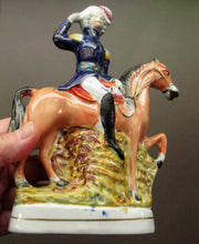 Load image into Gallery viewer, Antique Miniature Staffordshire Flatback Figurine of a Military Gentleman on Horseback
