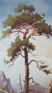 1930s COLOUR WOODCUT Entitled The Lone Pine by James Alphege Brewer