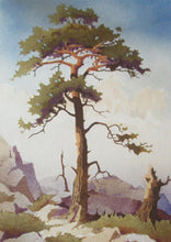 Load image into Gallery viewer, 1930s COLOUR WOODCUT Entitled The Lone Pine by James Alphege Brewer
