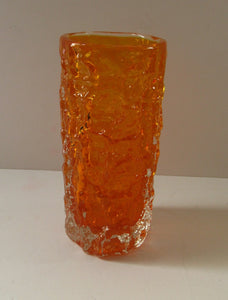 1960s WHITEFRIARS Tangerine "Bark" vase by Geoffrey Baxter