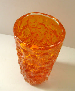 1960s WHITEFRIARS Tangerine "Bark" vase by Geoffrey Baxter