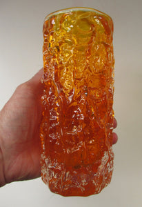 1960s WHITEFRIARS Tangerine "Bark" vase by Geoffrey Baxter